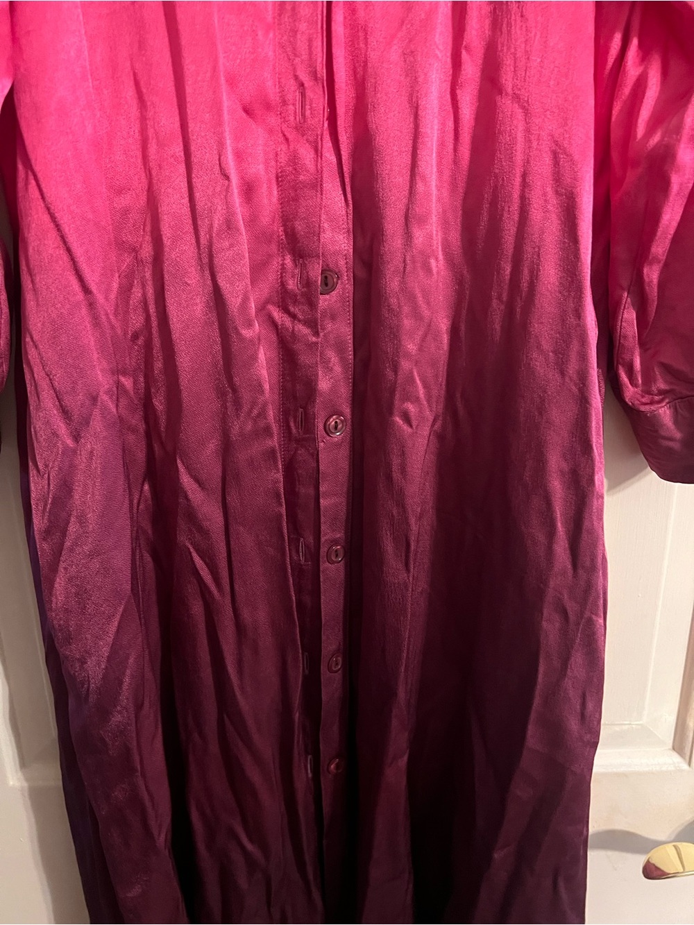 Young fabulous broke Satin Ombre Button-Front Sleeper Shirt Dress Fuchsia pink m - Picture 7 of 8